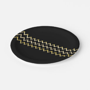 Golden Border - zigzag + your back & text Paper Plate