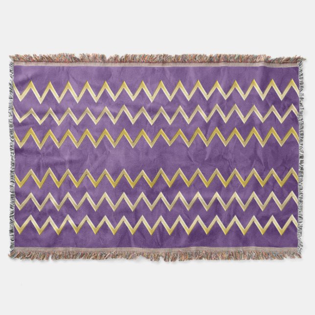 Golden Border - zigzag + your back & text Throw Blanket (Front)