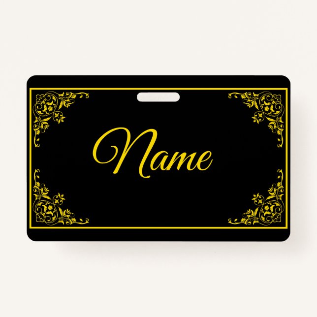 Golden Bordered And Elegant Corners Custom ID Badge (Front)