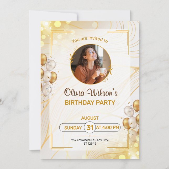 Golden Bordered Birthday Invitation (Front)