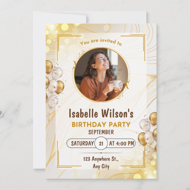 Golden Bordered Birthday party Invitation (Front)