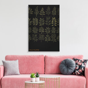 Golden Botanical Archive Grid Museum Quality Canva Canvas Print