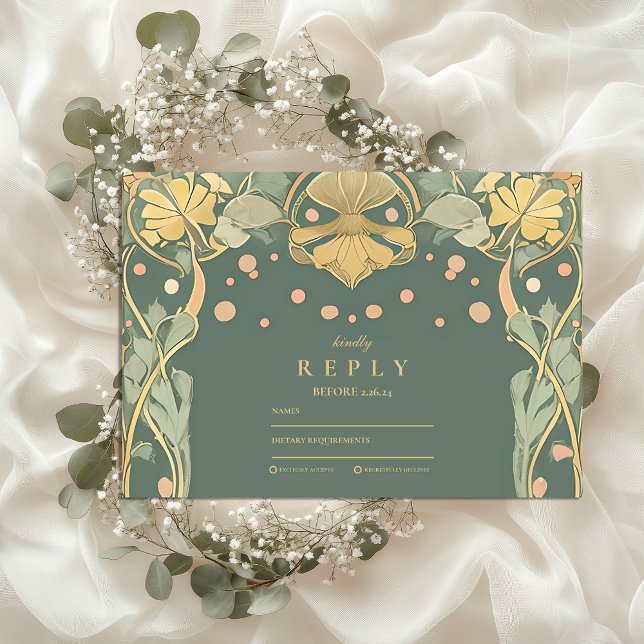 Golden Botanical Art Nouveau  RSVP Card (Creator Uploaded)