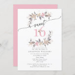 Golden bouquet Fall rose pink Sweet 16 Invitation<br><div class="desc">This beautiful golden pink floral themed watercolour design sets sage grey leaves and faux golden foliage and delicate florals in blush pinks and yellow around classic and elegant text. Shades of gold and cream, blush roses in this fall design with a real autumnal rustic display. Beautiful Sweet 16 invitation. To...</div>