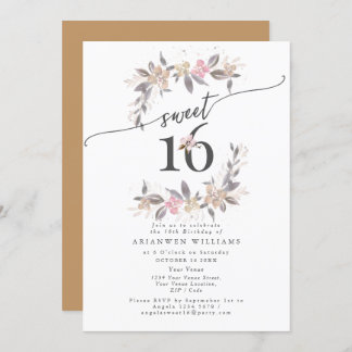 Golden bouquet Fall rose Sweet 16 Invitation
