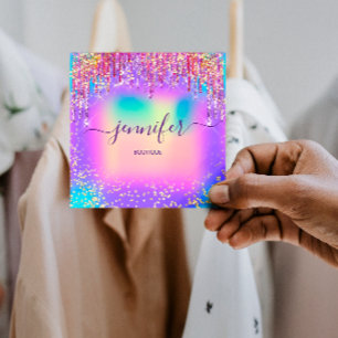 Golden Boutique Shop Glitter Drips Holograph Square Business Card