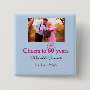 Golden bow cheers to 60 years anniversary wedding  15 cm square badge