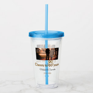 Golden bow cheers to 60 years anniversary wedding acrylic tumbler