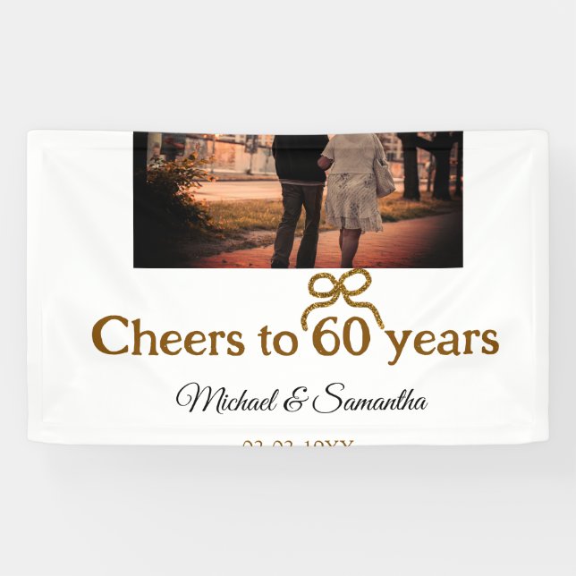 Golden bow cheers to 60 years anniversary wedding  banner (Horizontal)
