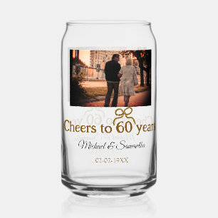Golden bow cheers to 60 years anniversary wedding  can glass
