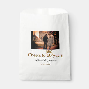 Golden bow cheers to 60 years anniversary wedding favour bag