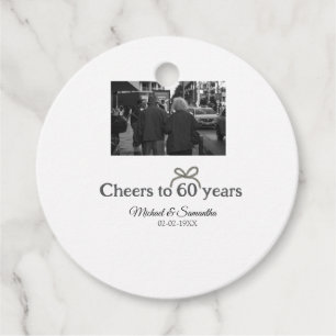 Golden bow cheers to 60 years anniversary wedding  favour tags