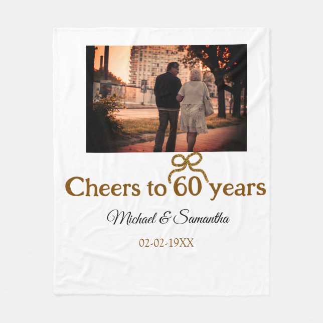 Golden bow cheers to 60 years anniversary wedding  fleece blanket (Front)