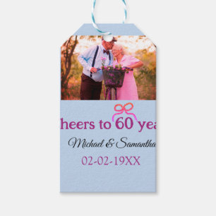 Golden bow cheers to 60 years anniversary wedding gift tags