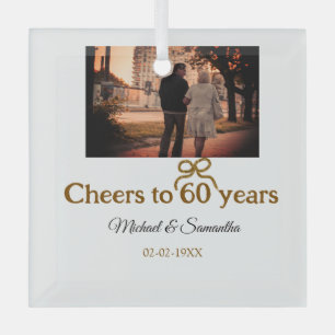 Golden bow cheers to 60 years anniversary wedding  glass tree decoration