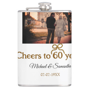 Golden bow cheers to 60 years anniversary wedding hip flask