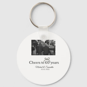 Golden bow cheers to 60 years anniversary wedding key ring