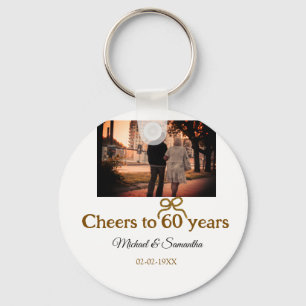 Golden bow cheers to 60 years anniversary wedding key ring