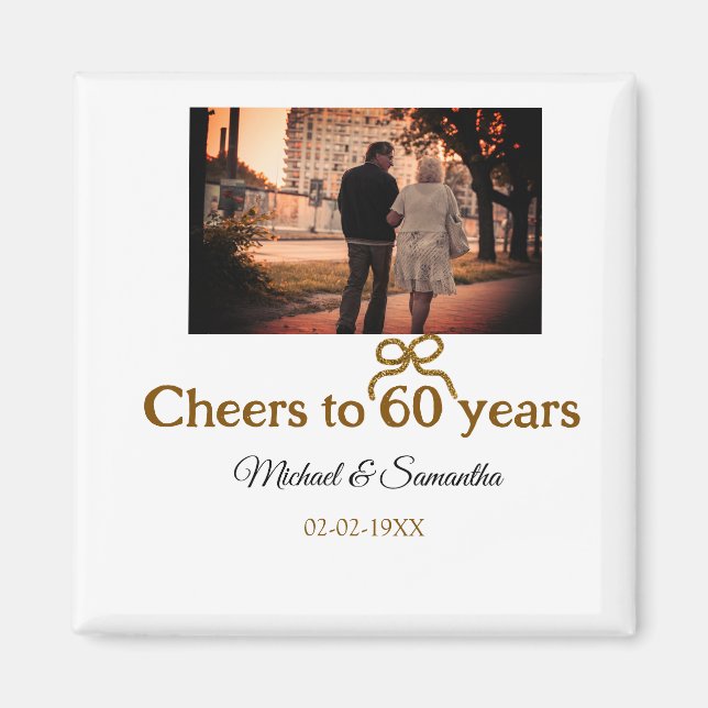 Golden bow cheers to 60 years anniversary wedding  magnet (Front)