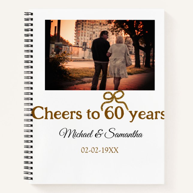 Golden bow cheers to 60 years anniversary wedding  notebook (Front)