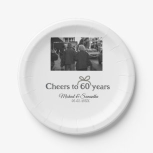 Golden bow cheers to 60 years anniversary wedding paper plate