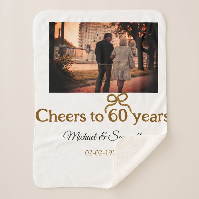 Golden bow cheers to 60 years anniversary wedding  sherpa blanket (Front)