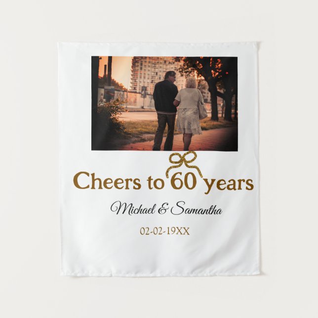 Golden bow cheers to 60 years anniversary wedding  tapestry (Front)
