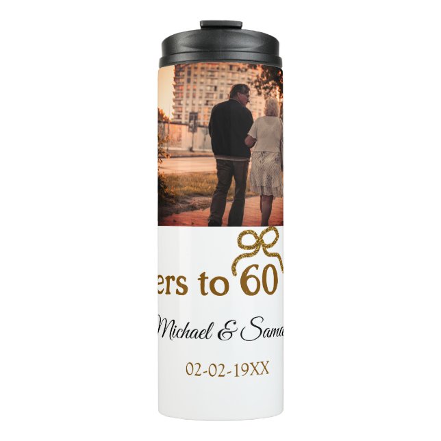 Golden bow cheers to 60 years anniversary wedding  thermal tumbler (Front)