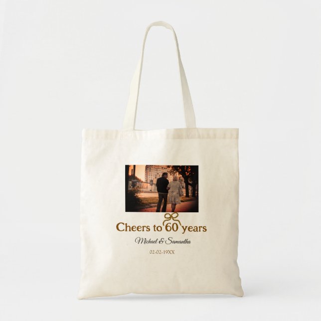 Golden bow cheers to 60 years anniversary wedding  tote bag (Front)
