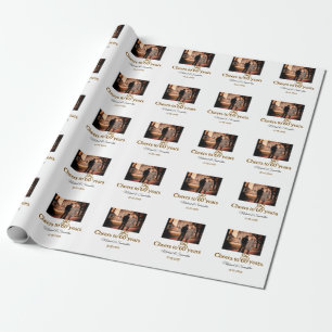 Golden bow cheers to 60 years anniversary wedding wrapping paper