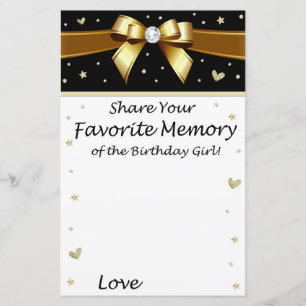 Golden bow Favourite Memory of the Birthday Girl