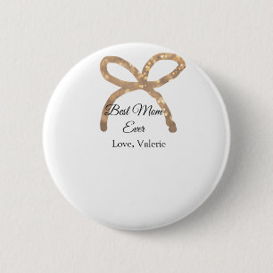 Golden bow glitter best mum ever add name mother 6 cm round badge