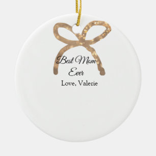 Golden bow glitter best mum ever add name mother ceramic ornament