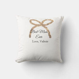 Golden bow glitter best mum ever add name mother cushion