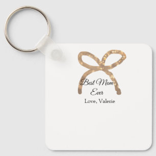 Golden bow glitter best mum ever add name mother key ring