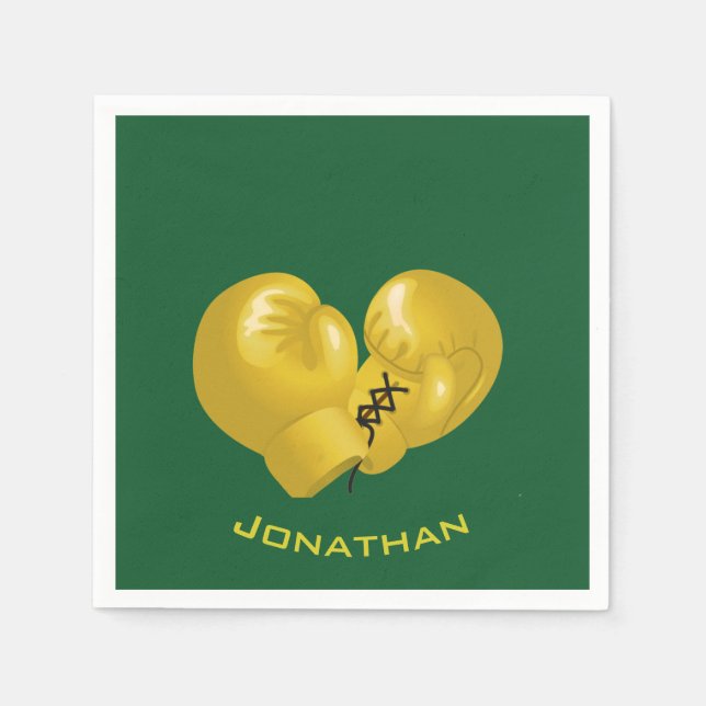 Golden Boxing Gloves Design Paper Napkins (Front)