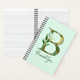 Golden Branches Foliage Greenery Letter B Monogram Notebook