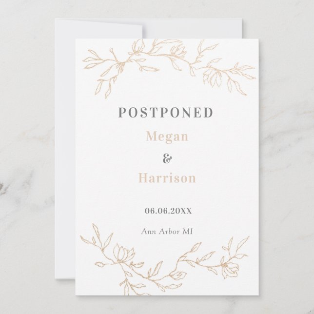 Golden Branches Wedding Postponed Announcement (Front)