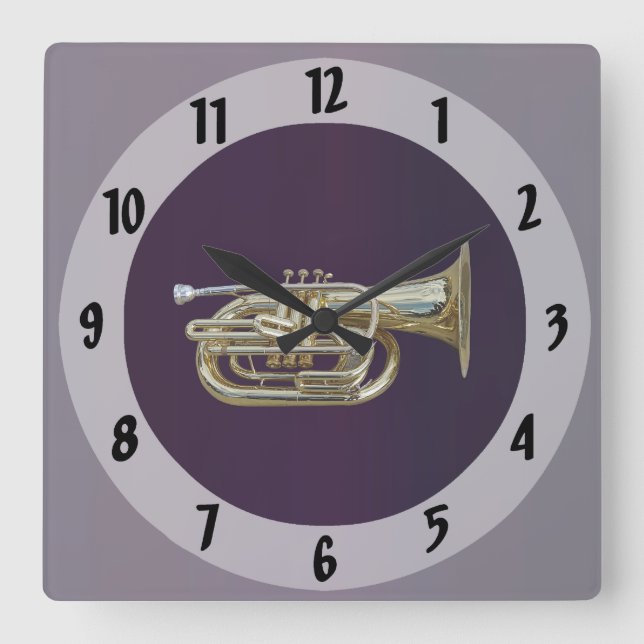 Golden Brass Euphonium Square Wall Clock (Front)