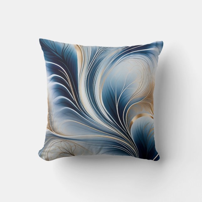Golden Breeze - Flow of Blue and Gold Abstract Art Cushion (Front)