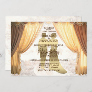 Golden Bride Groom Rustic Curtain Wedding Party Invitation