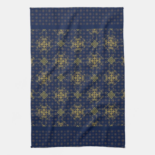 Golden Bronze Diamond Burst Pattern Tea Towel (Vertical)