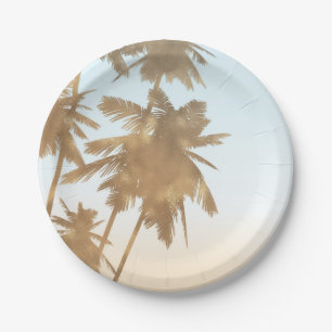 Golden Bronze Palms Beach Ombre Palm Trees Chic Paper Plate