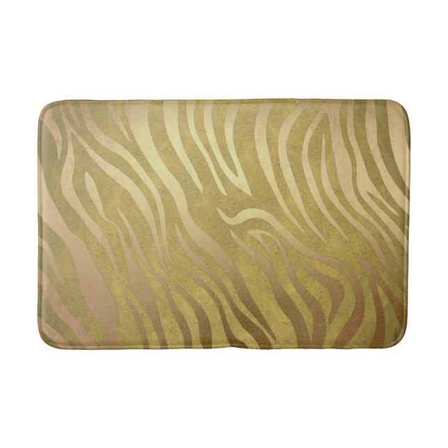 Golden Bronze Zebra Print Jungle Safari Glam Bath Mat (Front)