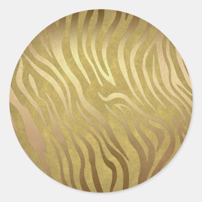 Golden Bronze Zebra Print Jungle Safari Glam Classic Round Sticker (Front)