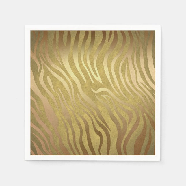 Golden Bronze Zebra Print Jungle Safari Glam Napkin (Front)
