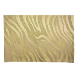 Golden Bronze Zebra Print Jungle Safari Glam Pillowcase