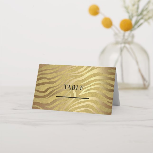 Golden Bronze Zebra Print Jungle Safari Glam Place Card (Front)