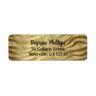Golden Bronze Zebra Print Jungle Safari Glam Return Address Label