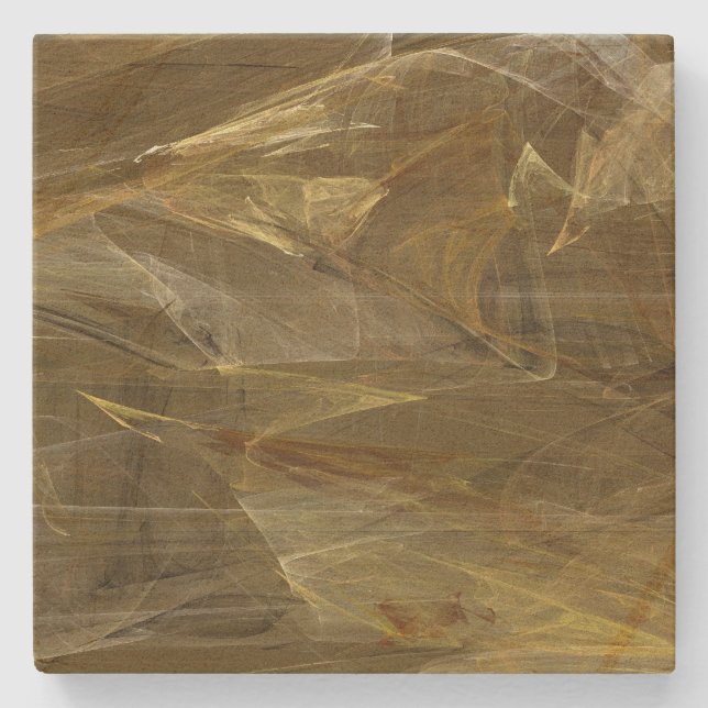 Golden Brown Abstract Fractal Square Coaster (Front)